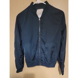 Anthropologie Hei Hei Size XS Silky Bomber Jacket Dark Green Gold Zip Pockets